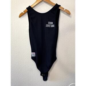 Vision Street Wear Black Ribbed High Neck Scoop Back Snap Bodysuit Skater Style